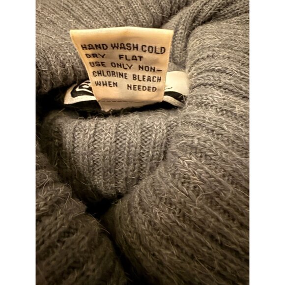 Vintage 80s Abstract Oversized Sweater Dress Large Shoulder Pads Turtleneck Grey - Picture 8 of 16